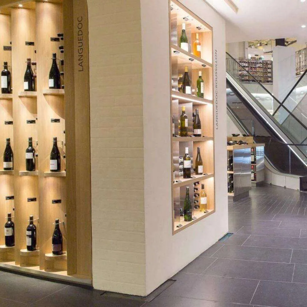 200-Bottle Stainless Steel Wine Cellar — installed view in retail mall